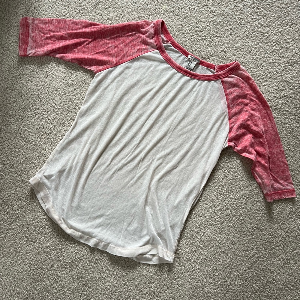 Women's Pink and White Raglan Top